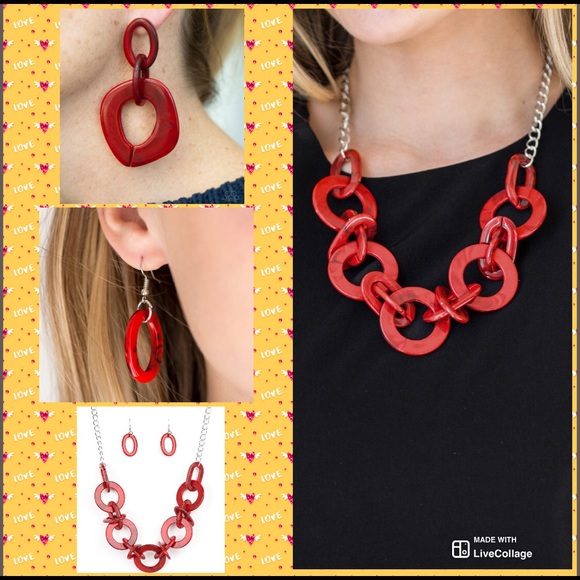 Red acrylic chain Necklace Set - Picture 1 of 4